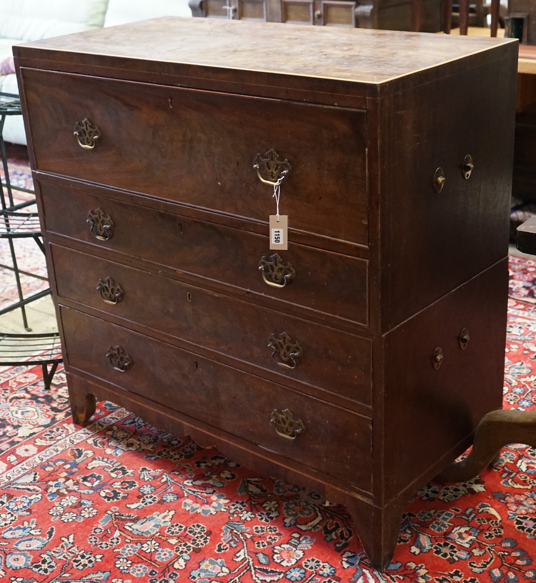 A George III mahogany secretaire chest, width 102cm, depth 50cm, height 102cm